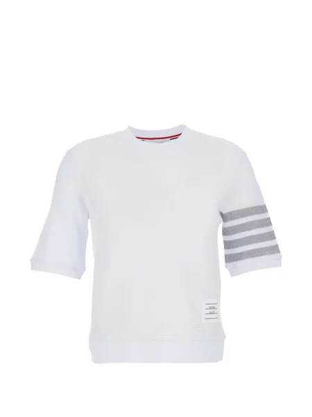 Tricou Thom Browne cu dungi cu decolteu rotund alb