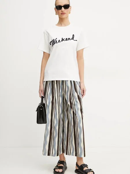 Weekend Max Mara spodnie beżowy szerokie high waist niebieskie