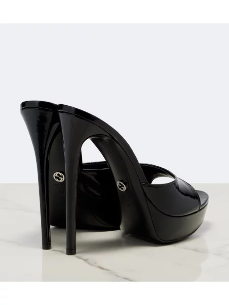 Sandale Gucci din piele cu platformă de lac negru