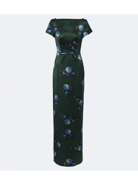 Cu centură rochie Erdem din satin cu model floral verde