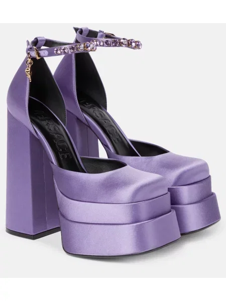 Satenaste salonarji Versace s platformo vijolična