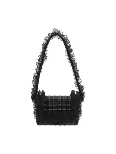 Torebka skórzana Self-portrait z kryształkami czarna