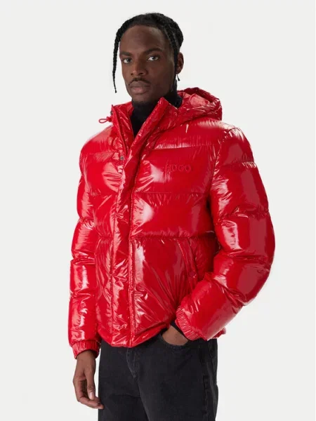 Kurtka pikowana o kroju regular fit z kapturem model ‘BARO’ Hugo czerwona