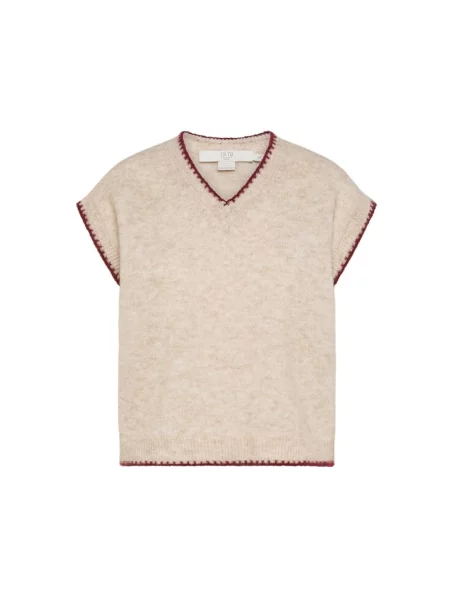 Sweter Seventy z dekoltem w serek beżowy