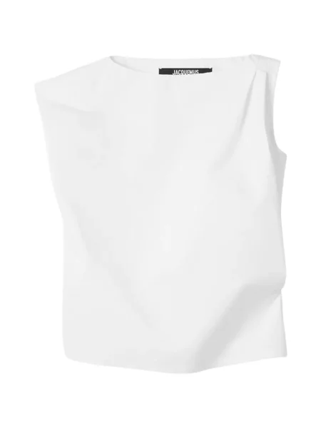 Top Jacquemus fără mâneci asimetric alb