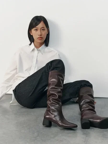 Vagabond Shoemakers ботуши под коляното дамски от кожа LIVIA кафяво