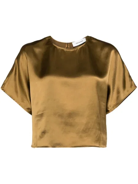 Cropp tricou Yves Salomon din satin auriu