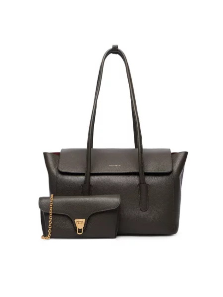 Coccinelle torebka shopper skórzana DOUBLE BEAT zielona