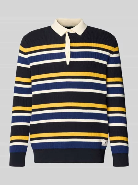 Sweter z dzianiny z kołnierzykiem polo i naszywką z logo Gant granatowy