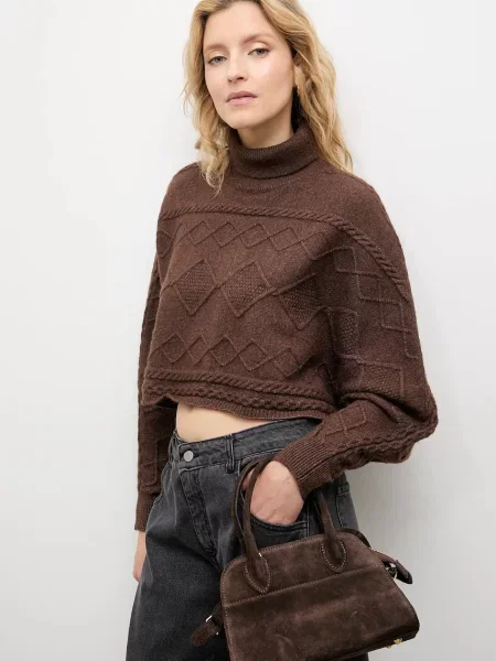 Answear.LAB sweter z kaszmirem ciepły z golfem brązowy