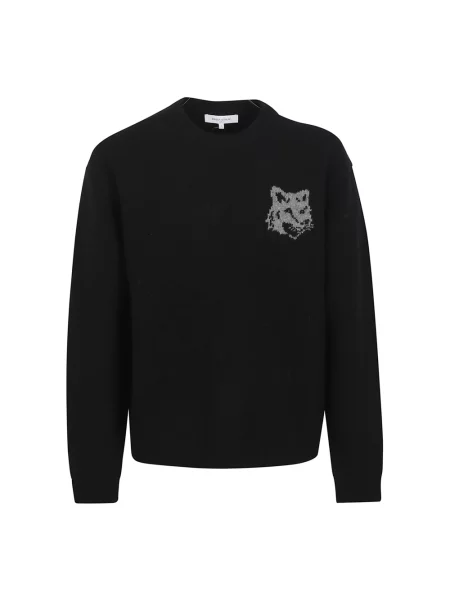 Maison Kitsuné sweter wełniany Fox Head Intarsia Merino czarny