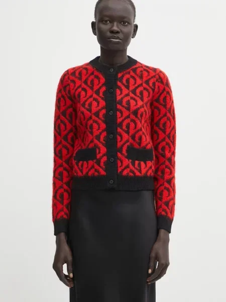 Marine Serre kardigan z dodatkiem wełny Moon Lozenge Knit czerwony