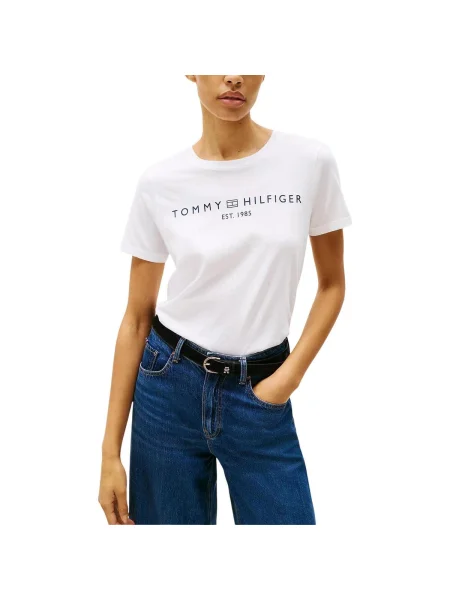 Tricou Tommy Hilfiger cu autograf alb