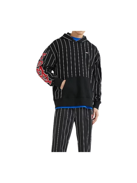 Bluza z kapturem Tommy Hilfiger w paski z kapturem z paskiem czarna