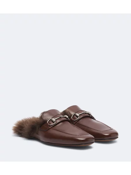 Papuci tip mules Gucci din piele bej