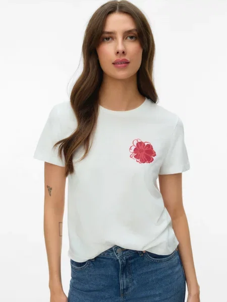 VERO MODA Tričko červená biela