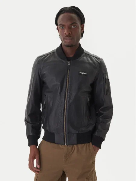 Aeronautica Militare Geacă de piele negru