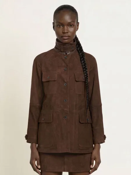 Allsaints Kožená Bunda Roiya tmavě hnědá