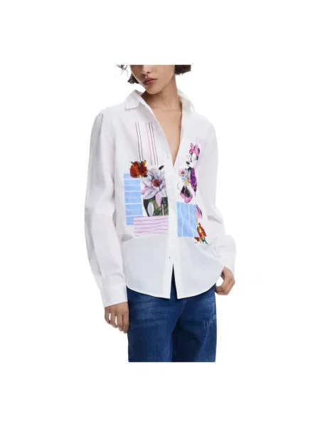 Desigual koszula FLOWERS MINNIE regular z kołnierzykiem klasycznym biały