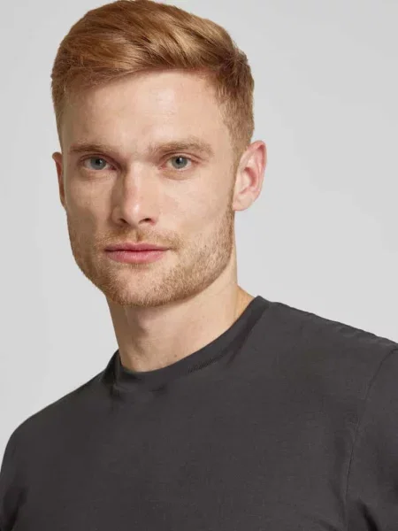 T-shirt z prążkowanym Okrągły dekolt w Zestaw 2 szt. Ragman czarna