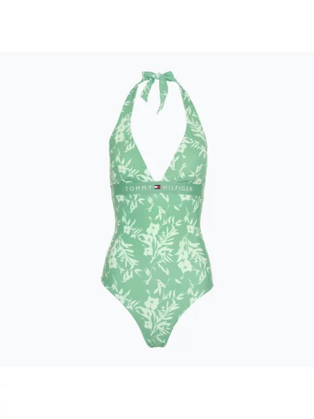 Дамски бански костюм от една част Tommy Hilfiger Halter One Piece Rp Print floral tropical aop fort green зелено