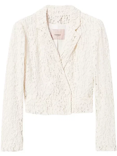 Sacou Twinset din dantelă alb
