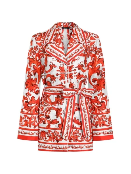 Cămașă Dolce & Gabbana de mătase cu imagine alb