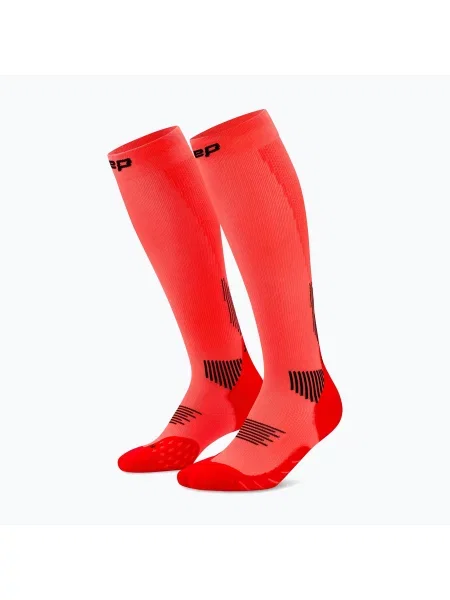 Férfi kompressziós zokni CEP Run Tall neon coral. Méret: EU piros