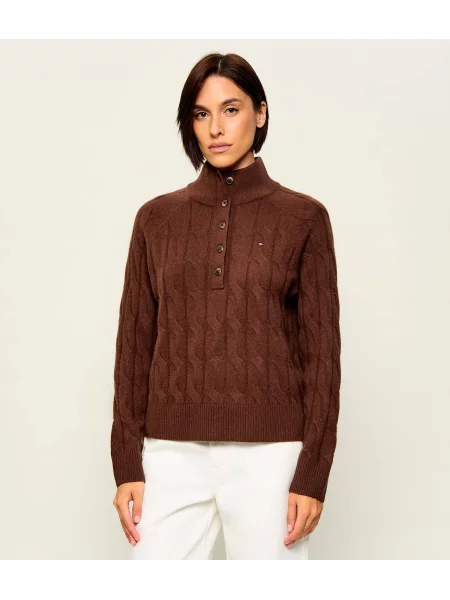 Pulover Tommy Hilfiger de lână cu guler înalt cu guler henley maro