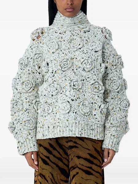 Pulover Ganni cu model floral alb