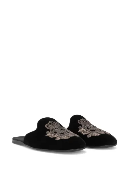 Siuvinėtos kambarinės šlepetės Dolce & Gabbana velvetinės juoda