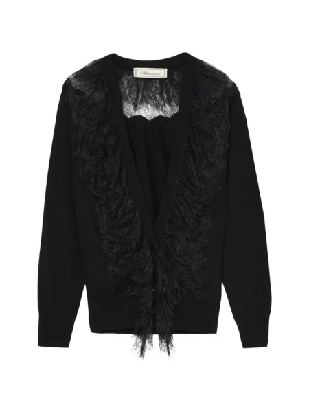 Cardigan Blumarine cu volane din dantelă negru