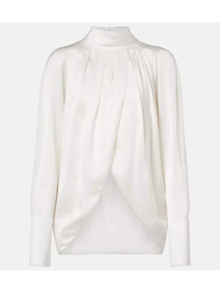 Bluză Balmain din satin drapată alb