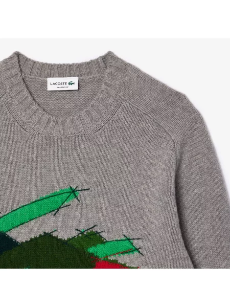 Lacoste Wełniany Sweter Z Okrągłym Dekoltem Classic Fit szary