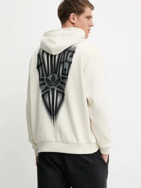 Суичър с качулка Adidas Originals с качулка с принт бежово