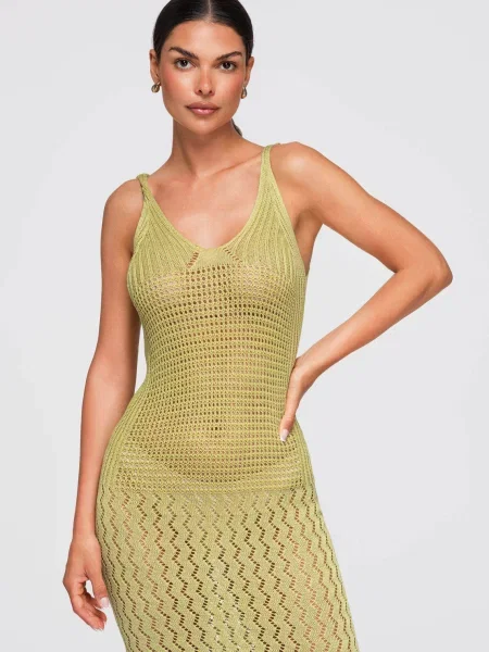 Rochie midi Ombre ajurata verde