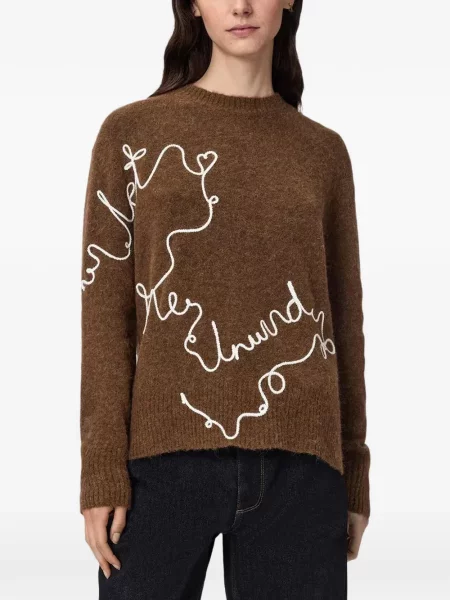 Pulover Allsaints cu decolteu rotund maro