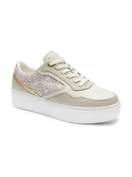 Tommy Hilfiger Bőr sneakers tornacipő bézs