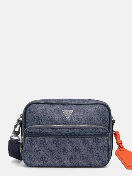 Torba crossbody Guess skórzana z logo niebieska