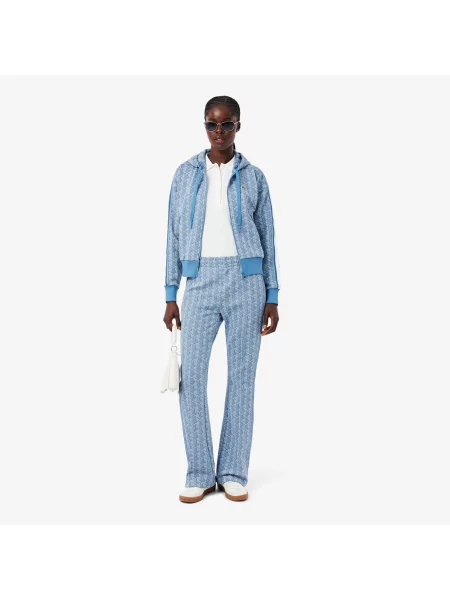 Lacoste Żakardowa Bluza Z Kapturem Z Monogramem niebieska