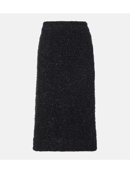 Fustă midi Balenciaga din tweed până la genunchi negru