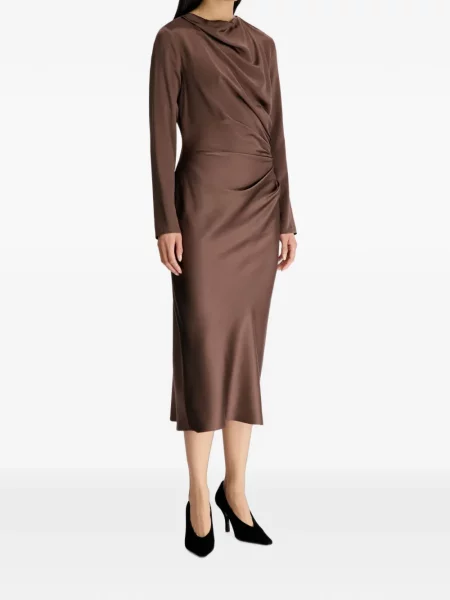 Rochie midi Loulou De Saison din satin drapată maro