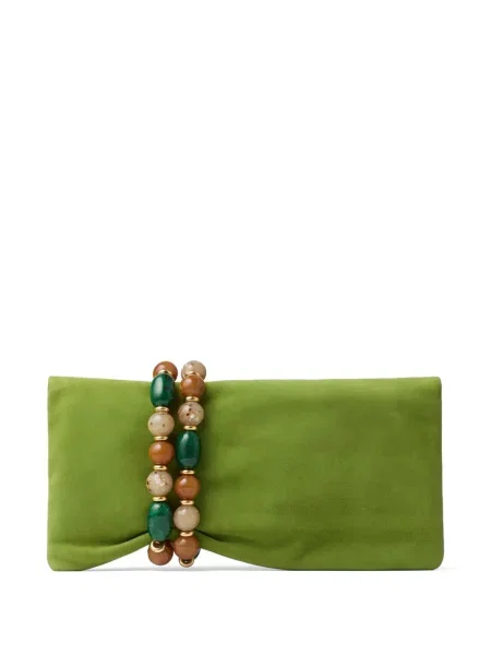 Geantă plic Jimmy Choo din piele de căprioară verde