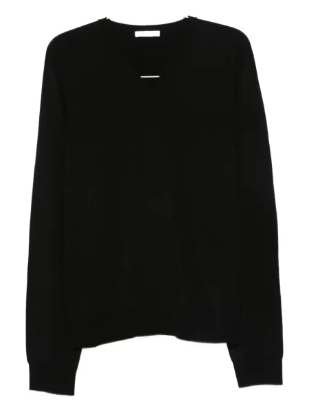 Pulover The Row de lână cu decolteu în V negru