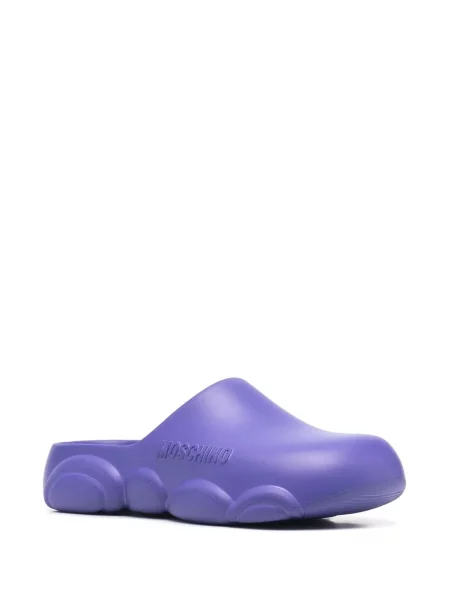 Papuci tip mules Moschino cu autograf violet