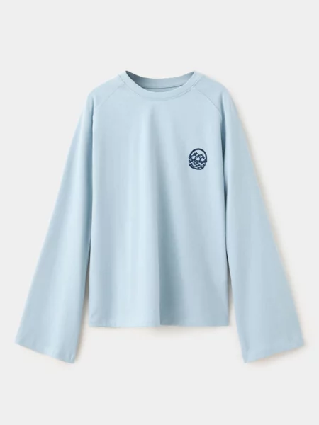 Koszulka relaxed fit z haftem Dzieci lata MANGO KIDS błękitny