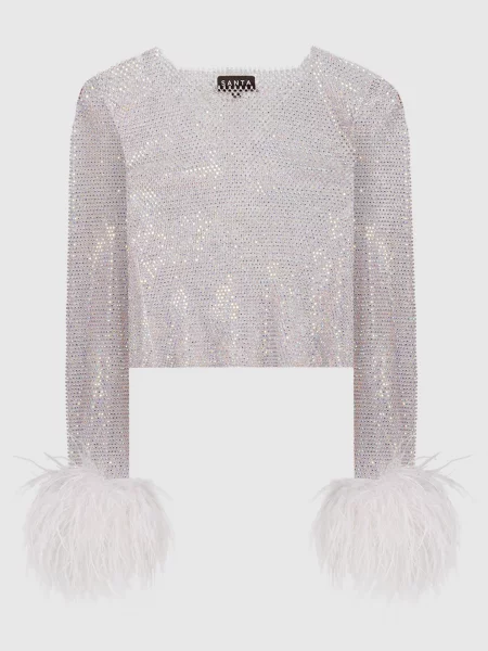 Топ з кристалами і пір'ям страуса Santa Brands білий