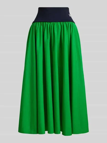 Spódnica midi rozkloszowana z czystej bawełny Polo Ralph Lauren zielona