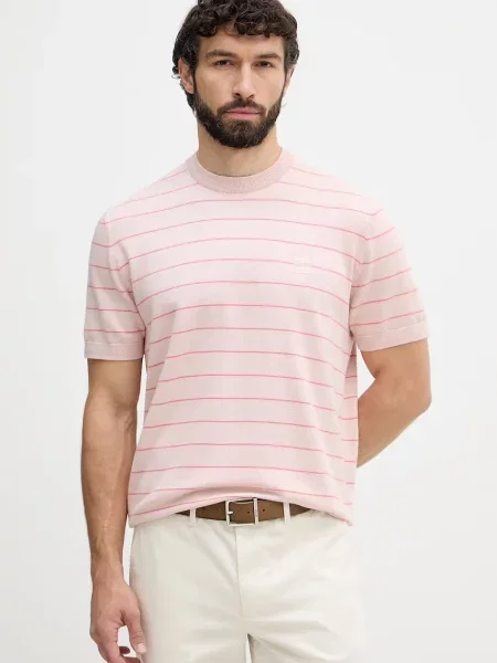 BOSS Orange πλεκτό t-shirt Ανδρικό με ροζ