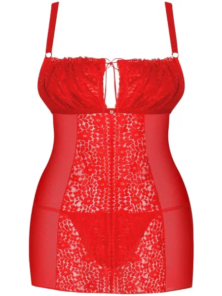 Соблазнительная сорочка с трусиками Комплект_Obsessive_Blossmina_chemise червона